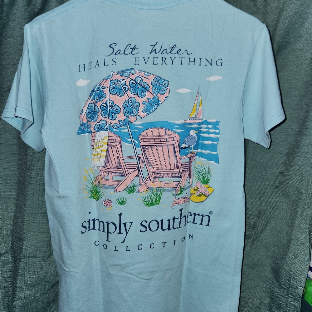 Simply Southern Light Blue Beach Scene Tee